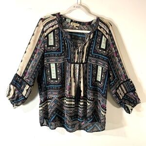2/$35 Democracy Boho Mixed Pattern Tassel Tie Top